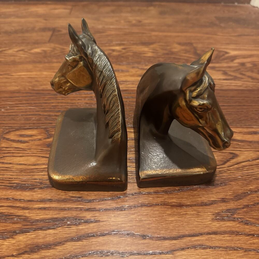 Vintage Horse Head Bookends PMC88 Equestrian Bronze Copper Plated Western